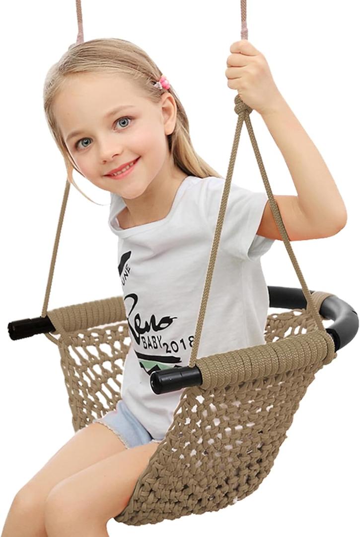 Hand-Knitting Toddler Swing, Swing Seat for Kids with Adjustable Ropes, Little tikes Swings Set, for Outdoor Indoor, Playground, Backyard (Light Brown) Hand-Knitting Toddler Swing, Swing Seat for Kids with Adjustable Ropes, Little tikes Swings Set, for Outdoor Indoor, Playground, Backyard (Light Brown)
