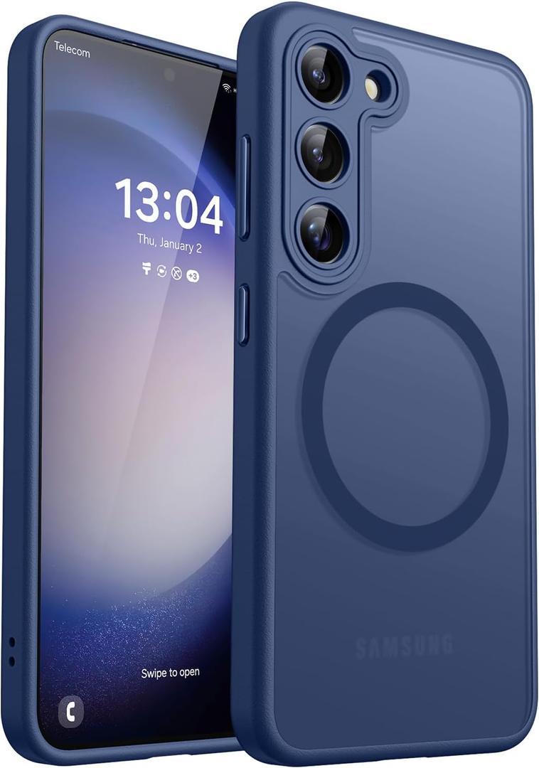 CANSHN Designed for Samsung Galaxy S23 Case [Full Camera Protection] [Compatible with MagSafe] Translucent Matte Shockproof Protective Phone Cover 6.1 Inch - Deep Blue
