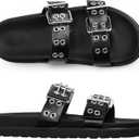 Modatope Womens Flat Sandals for Women Double Buckle Adjustable Slide Sandals Slip On Open Toe Platform Sandals (8)