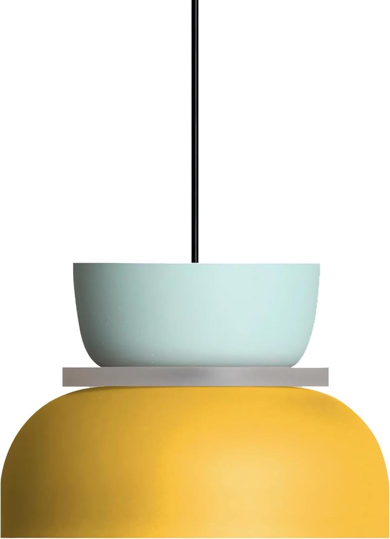 DJAMEL Modern Pendant Light Macaron Colorful Iron Chandelier Nordic Round Aluminum Shade Hanging Pendant Light for Kitchen Island Dining Room Children's Room Bedroom (Green+Yellow, C-Large)