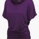 Made By Johnny Women's Casual Solid Short Sleeve Boat Neck/V Neck Dolman Top T Shirt with Side Shirring M