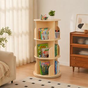 Kids Rotating Bookshelf, 360° Display 3 Tier Bookcase Storage