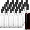 Potchen 25Pcs Plastic Wine Bottles with Screw Lid and Shrink Capsules Caps Seals, Empty Clear Long Neck Bottles for Christmas Homemade Drinks Gift Coquito Vanilla Extract Limoncello (Black,500ml)