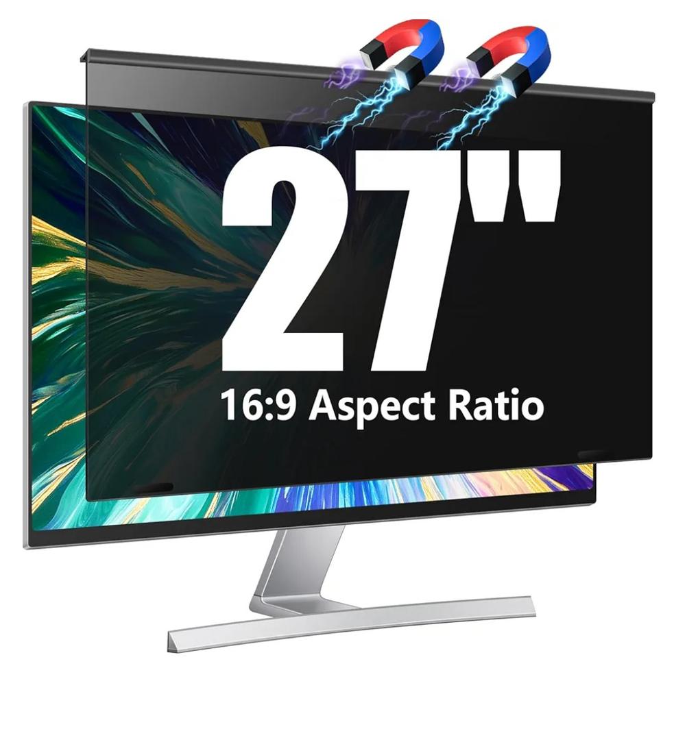 Magnetic Computer Privacy Screen Filter 27 inch for 16:9 Widescreen Monitor Desktop PC, 27in Hanging Removable Anti Blue Light Glare Eye Protection Shield, Anti Spy Screen Protector Panel