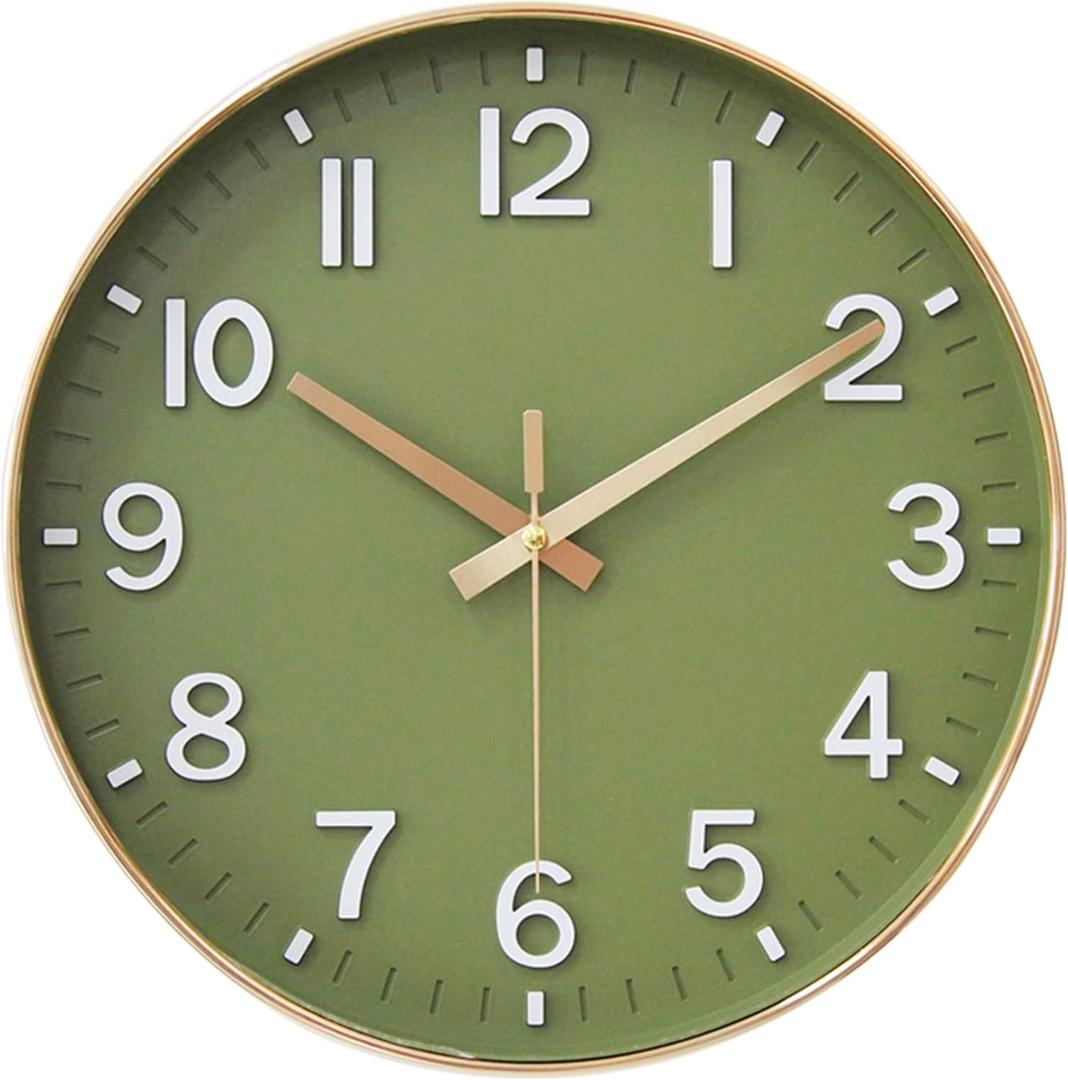 HZDHCLH Wall Clocks Battery Operated,Wall Clock Green Gold,12 inch Wall Clock Silent Non Ticking Modern 3D Numbers for Kitchen Bedroom Living Room Office Classroom Decor