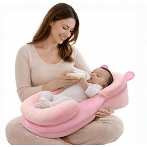 TOP QUALITY FOR LESS Baby Feeding Pillow - Firm & Secure Adjustable Nursing Pillow with Safety Strap - Baby Body Support Cushion - Pink