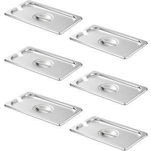 HECMAC 6-Pack 1/4 Size Slotted Hotel Pan Cover, Stainless Steel Solid Steam Table Catering Food Pan Lid with Handle
