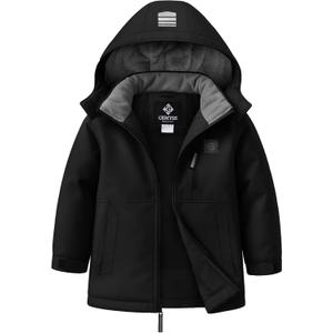 GEMYSE Kids Winter Jacket Waterproof Boys Girls Ski Jacket with Hood Windproof Warm Fall and Winter Outerwear (Black, M)