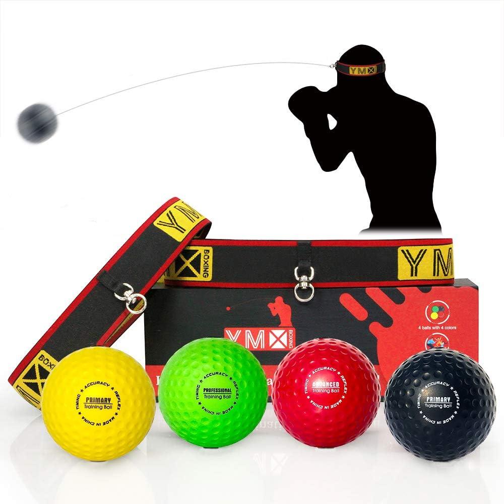 Ultimate Reflex Ball Set - 4 React Reflex Ball Plus 2 Adjustable Headband, Great for Reflex, Timing, Accuracy, Focus and Hand Eye Coordination Training for Boxing, MMA and Krav Mega (Black/Yellow/Red/Green)