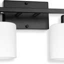 Bathroom Light Fixtures Over Mirror, Anti-Rust Matte Black Vanity Lights 15 Mid Century Modern 2-Light Wall Sconces, Milky White Glass Shades, E26 Standard Socket, Bulbs Not Included