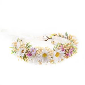 Wildflower Flower Crown for Baby 1st Birthday Party Headpieces Toddler Headband Hair Accessories for Girls Photo Prop Cake Smash Photography (White-Toddler size)