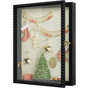 Love-KANKEI Shadow Box Frame 11x14, Deep Large Shadow Box Display Case with Unique Beads Door and Glass Window, Wood Memory Box for Pictures, Medals, Memorabilia, Collections Black