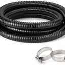 1 Inch Pond Tubing – 10ft Flexible PVC Corrugated Pond Hose with 2 Stainless Steel Hose Clamps, Kink-Proof Black Plastic Pump Tubing for Garden Ponds, Waterfalls, Filters & Drainage