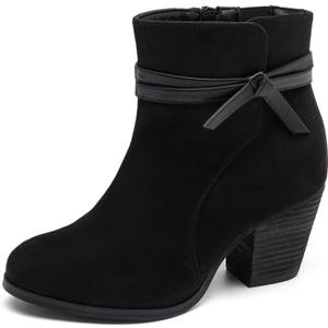 Luoika Women's Wide Width Ankle Boots, Chunky Heel Side Zipper Extra Wide Short Booties. 8.5 Black