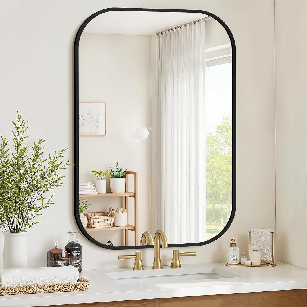 Bathroom Mirror for Wall, Black Bathroom Vanity Mirror for Over Sink 26 x 38, HD Reflection Shatterproof Mirror for Living Room Bedroom Entryway, Metal Frame Rectangular Shape