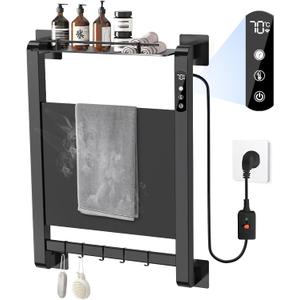 Heated Towel Rack, Towel Warmer Rack for Bathroom with Timer and Temperature Multi-Level Adjustments, IPX4 Wall Mounted Towel Heaterwith Fast Heating, Towel Dryer with Shelf, Plug-in, Black