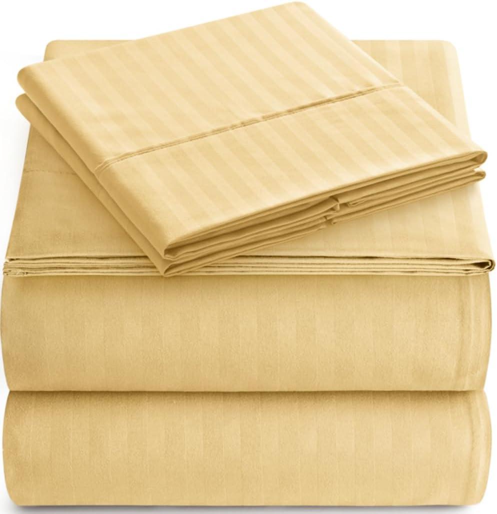 King Sheet Set - 4-Piece Striped Deep Pocket King Bed Sheets - Ultra-Soft & Wrinkle-Free King Size Bedding - Cooling Microfiber King Bed Sheet Set with 1 Fitted Sheet, 1 Flat Sheet, 2 Pillowcases (Yellow Gold)