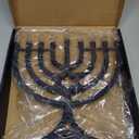 Zion Judaica 9" LED Hanukkah Menorah Blue Powered by Batteries or Included 3' USB C Cable Flameless Chanukkah Candles Holder LED Electric Minorah Bulbs Chanukah Decoration Lights Hanukkiah