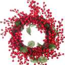 Christmas Red Berry Wreath - 20 Inch Red Berry Garland Wreaths, Handmade Grapevine Wreath for Front Door, Indoor Outdoor Farmhouse Window Hanging, Winter Christmas Decor