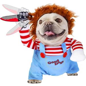 Pet Deadly Doll Dog Costume, Novelty Halloween Chucky Costumes Funny Halloween Christmas Outfits Cute Dog Clothes Cosplay Costume for Small Medium Large Dogs Cats Puppy Apparel (Deadly Doll, X-Large)