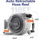 110 FT Retractable Garden Hose Reel by HOZEREEL, Outdoor Garden Hose Reels 1/2" - Automatic Self Retract Wall Mount Hose Reel Enclosed Storage, Any Length Lock, 10 Pattern Nozzle-Grey