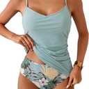 Eomenie Tankini Swimsuits for Women Two Piece Tummy Control Bathing Suit Slimming Modest Swimwear with High Waisted Bottom (Medium, Orange Blue Floral)