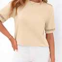 BTFBM Short Sleeve Shirts for Women 2026 Lace Summer Tops Spring Casual Loose Crew Neck T-Shirt Cute Vacation Outfits (S)