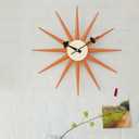 SHISEDECO Modern Mid Century Retro Silent Wood Wall Sunburst Clock Orange, Large