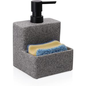 ZCCZ Soap Dispenser with Sponge Holder, Liquid Hand and Dish Soap Dispenser Pump Bottle and Sponge Holder 2 in 1 for Kitchen Sink Bathroom Counter Storage and Organization Black Marble Look