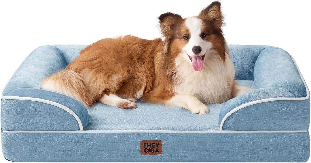 EHEYCIGA Orthopedic Dog Beds Large Sized Dog, Waterproof Washable Pet Bed
Non-Slip Bottom and Egg-Crate Memory Foam XL Dog Couch Bed with Washable Removable Cover, Washed Blue, 41Inch