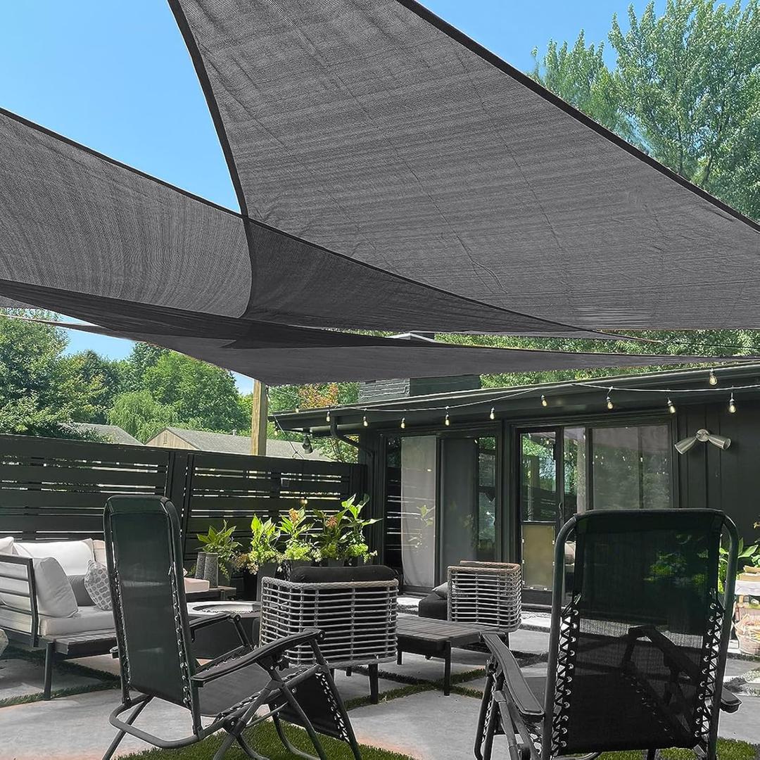 LOVE STORY 20' x 20' x 20' Triangle Sun Shade Sail Canopy UV Block for Outdoor Patio Garden Backyard, Dark Grey