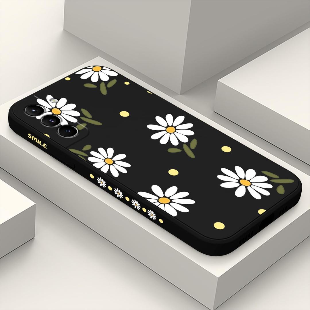 LEECG for Samsung Galaxy S21 Plus Case, Floral Creative Sides Fashionablee Designs Soft Silicone Slim Phone Cover for Samsung S21 Plus, Daisy Black