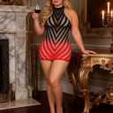 ohyeah Fishnet Lingerie Mini Dress Plus Size XS-2XL Halter Backless Sexy Rave Outfits Stretch See Through Cover Up (Black, XXL)