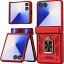 for Samsung Galaxy Z Flip 7 Case with Hinge Protection and Metal Ring Magnetic Kickstand, Heavy Duty Full-Body Military Drop Shockproof Protection Cover for Samsung Z Flip 7 5G Phone Case (Red)