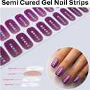 2 x Semi Cured Gel Nail Strips 20 Pcs Gel Nail Stickers for Women Nail Art for Use with Any UV/LED Lamp Nails Wraps Easy to Apply & Remove - Purple Gradient Glitter