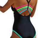 popvil Women One Piece Swimsuit 2026 Sexy Neon Color Block Bathing Suit for Women Back Strappy Low Back Slimming Swimwear, Black, Medium