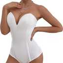 Women Strapless Velvet Bodysuit Back Lace Up Jumpsuit,Sexy Bodysuit Top Playboy Bunny Halloween Costume (Medium, Raw White)