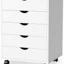 Elevon 5 Drawer Chest, Storage Cabinets Wooden Mobile Cabinet with Wheels Room Organizer, Small Drawers Wood Organization Furniture for Office, Home, White