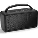 DINDIN Portable Bluetooth Speaker: 80W (Peak), 20H Playtime, Loud Wireless Wood Speakers with Bass, AUX and USB Input, Subwoofer, TWS Pairing, Vintage Speaker for Outdoor, Home, Office (Black)