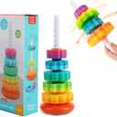 Baby Spinning Stacking Toys, Spin ABS Plastic and Color Rainbow Design Ring Stacker Baby Toys 6 to 12 Months Montessori Educational Learning Autism Sensory Toys for Boys and Girls Baby