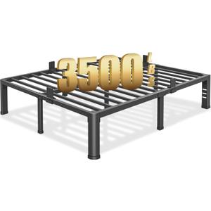 14 inch Queen Bed Frame with Round Corner Legs and Headboard Hole Mattress Slide Stopper 3500 lbs Heavy Duty Metal Platform,Steel Slats Support,No Box Spring Needed,Easy Assembly,Noise Free