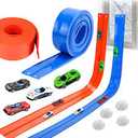 15 Ft Flexible Race Car Track for Kids, Double-Sided Racetrack with Suction Cups, Compatible with 1:64 Diecast Cars,Portable Roll Up Track Toy,Gift for Boys Girls Ages 3+