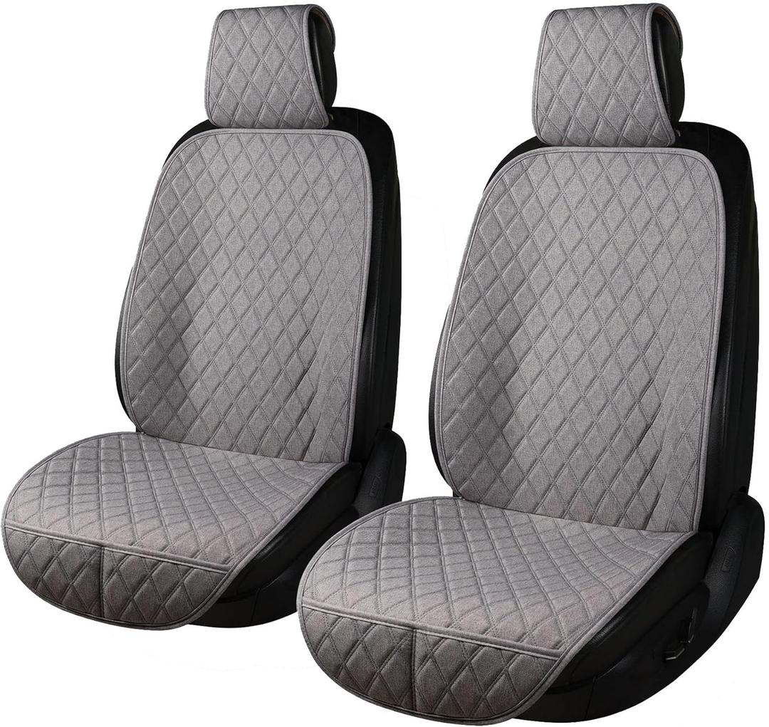 2PCS Linen Front Seat Covers for Cars Sideless Seat Covers Breathable Cloth Fabric Car Seat Protector Universal Fit Most Automotive, SUV, Trucks, Van(Grey)