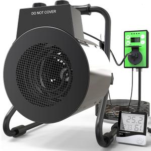 Outdoor Patio Heater, 1200W Electric Heater for Garage with Thermostat, Overheat Protection, 3S Fast Heating, Small Fan Heaters with Long Cord (Silver)