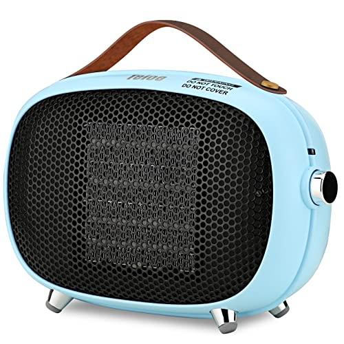 Space Heater, Teioe Mini Electric Space Heater 800W/400W, Small PTC Ceramic Heater with Tip-Over and Overheat Protection, 3 Operating Modes, Space Heaters for Indoor, Office, Bedroom(Sky Blue)