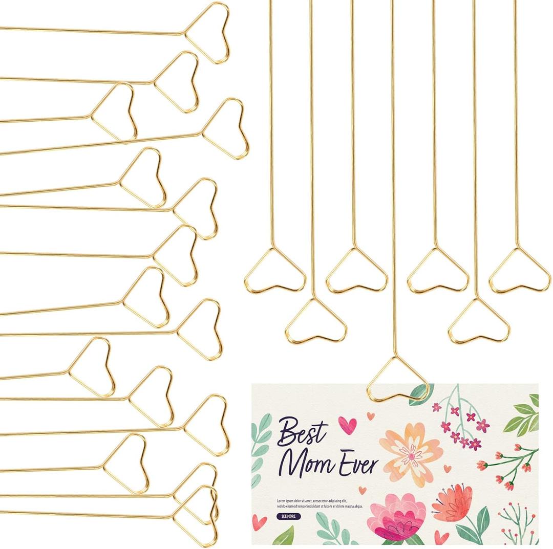 40 Pcs Floral Card Holder Picks, Heart Picture Holders, Photo Holder Pick Stick, Gold Floral Place Card Holder, Floral Picks Clips, Photo Picture Holder for Weddin