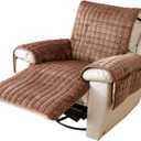 Plush Recliner Slipcover 30 Inches Washable Chair Covers Artificial Wool Lazy Boy Cover Quilted Cover for Recliner Chairs and Furniture, Large Taupe Chair Protector with Side Pocket for Kids/Pets (Coffee)