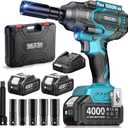 Seesii 1000N.m (738ft-lbs) Cordless Impact Wrench High Torque,1/2" Brushless Impact Gun w/Two 4.0Ah Battery,Fast Charger, 5 Sockets & Storage Case, Electric Impact Wrench for Car Truck,WH760