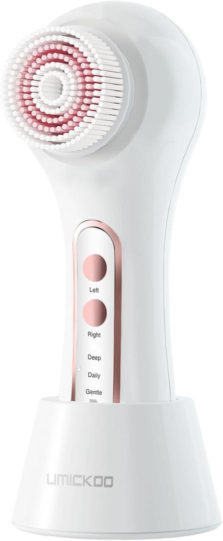 UMICKOO Electric Facial Cleansing Brush, 2Way Rotating Face Scrubber for Daily & Deep Cleaning, 3 Modes, 5 Brush Heads, Rechargeable, IPX7 Waterproof for All Skin Types
