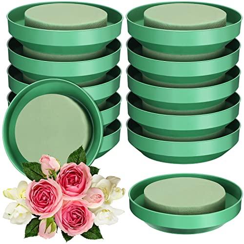 12 Sets Large Flower Foam with Bowl Kit 6.5 Inch Round Floral Foam Blocks Bulk DIY Green Flower Arrangement Supplies Floral Arranging Kit for Wedding Birthday Party Table Centerpiece Decorations